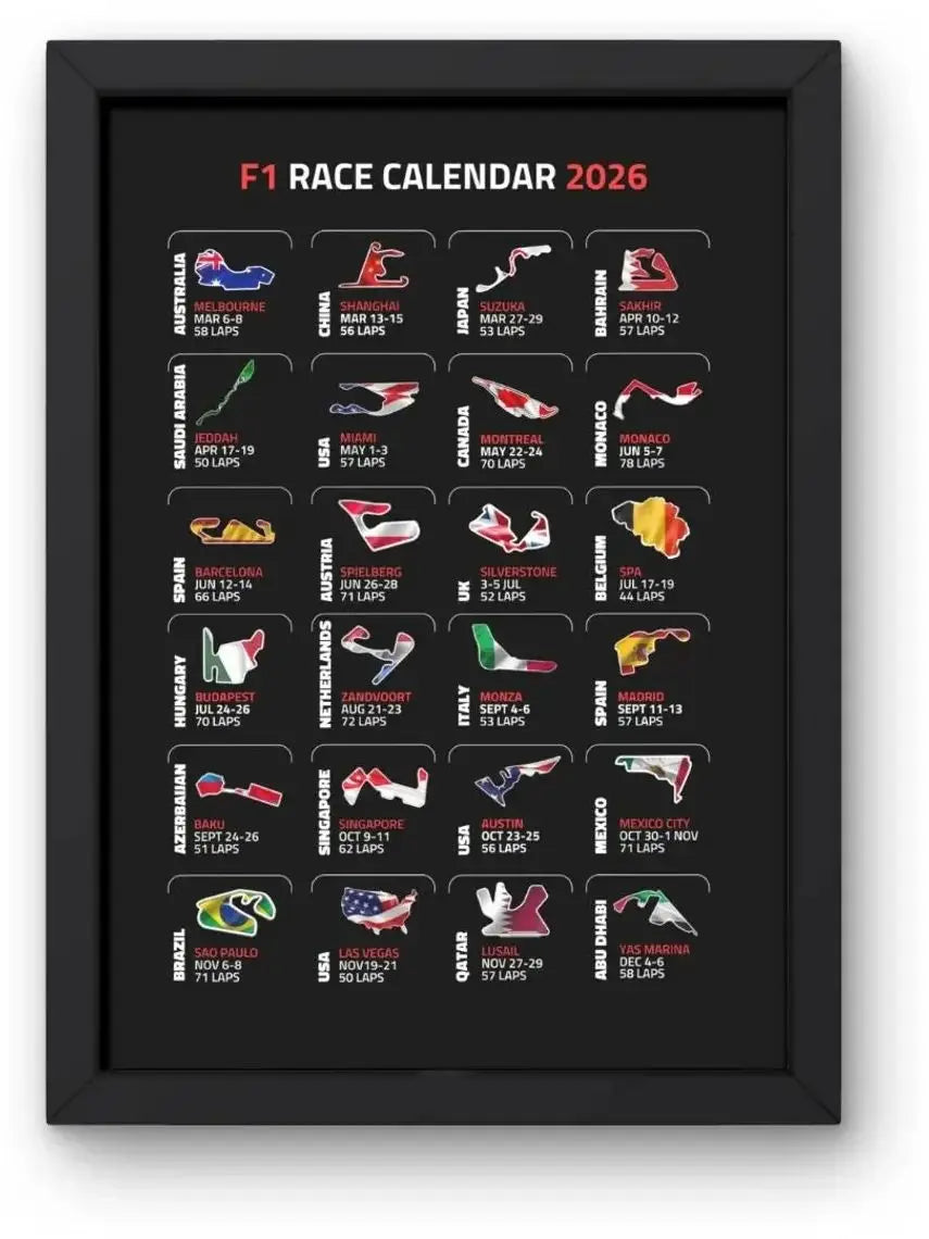 F1 Race Calendar 2026 Poster